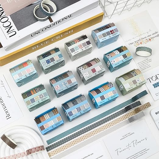 YUBX Basic Patterns Washi Tape Set 60 Rolls Geometric Elegance Decorative Skinny Masking Tapes for Arts, DIY Crafts, Journals, Planners, Scrapbook, Wrapping