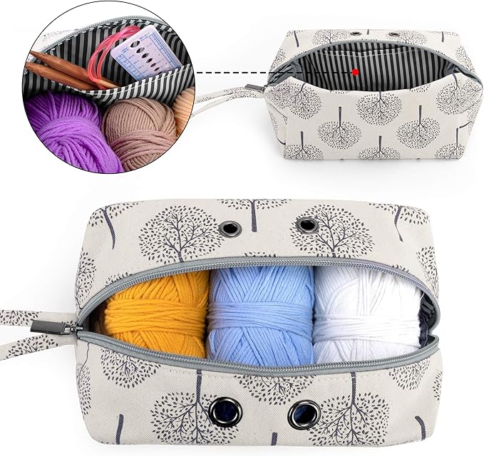 LUXJA Small Yarn Storage Bag, Portable Knitting Bag for Yarn Skeins, Crochet Hooks, Knitting Needles (up to 8 Inches) and Other Small Accessories (Trees)