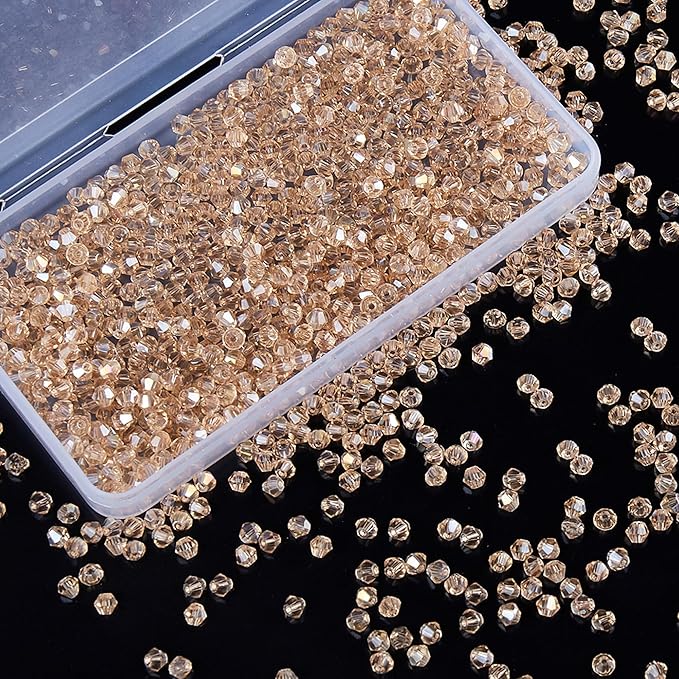 laopottbeads 1100pcs 4mm bicone crystal glass beads for jewelry making, sparkling mini beads for suncatchers, diy bracelets & craft projects (champagne silver)