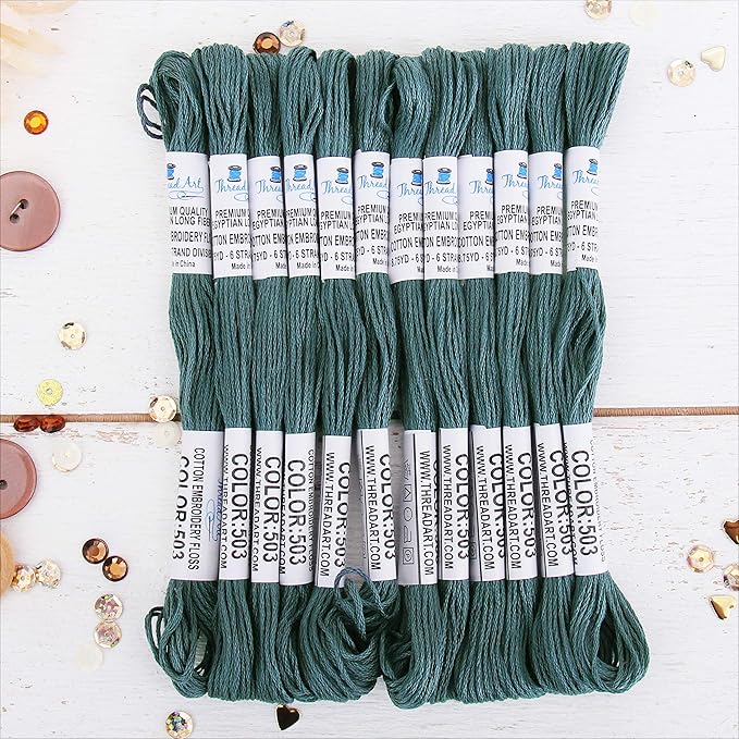 12 Skeins ThreadArt Premium Egyptian Long Fiber Cotton Embroidery Floss | Dark Antique Grey | 6 Strand Divisible Thread 8.75yds Each for Hand Embroidery, Friendship Bracelets, Cross Stitch and Crafts