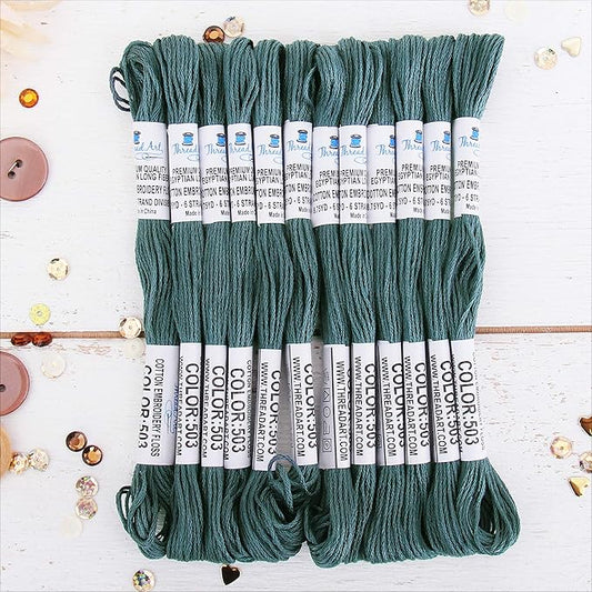 12 Skeins ThreadArt Premium Egyptian Long Fiber Cotton Embroidery Floss | Dark Antique Grey | 6 Strand Divisible Thread 8.75yds Each for Hand Embroidery, Friendship Bracelets, Cross Stitch and Crafts