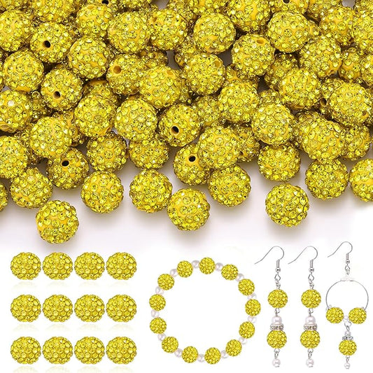 200 pcs citrine rhinestone beads for jewelry making, sparkle crystal clay christmas for bracelet baseball necklace earring crafting and diy, shiny round shamballa disco ball beads bulk