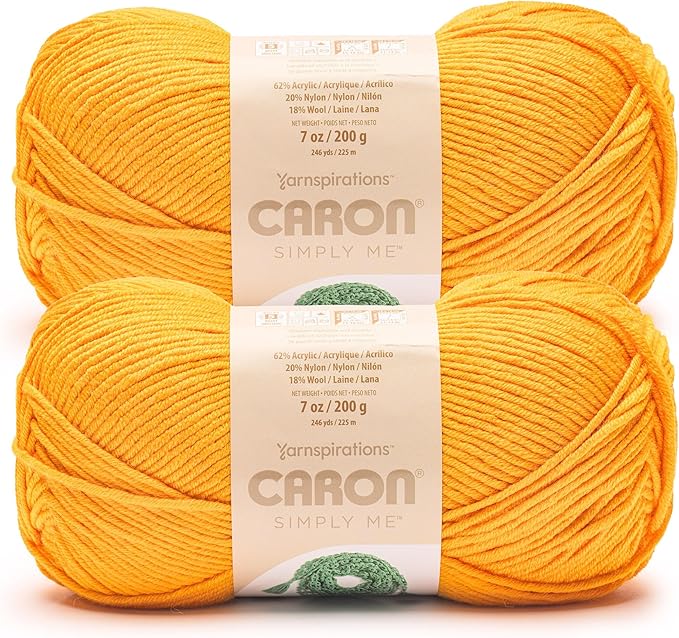 Caron Simply Me Citrine Yarn - 2 Pack of 160g/5.64oz - 62% Acrylic, 20% Nylon, 18% Wool - #5 Bulky - 197 Yards - Knitting/Crochet