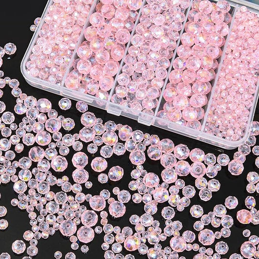 laopottbeads 800pcs 4/6/8/10mm crystal glass beads for jewelry making beads for bracelets necklace pendants making supplies(pink)