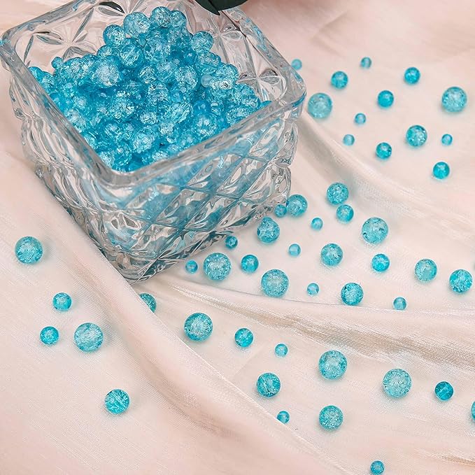 200PCs 8mm Blue Crackle Glass Beads Bulk, Round Smooth Hole Glass Crystal Beads for Jewelry Making, DIY Bracelets, Necklaces, Bag Charms, Keychains and Craft Projects
