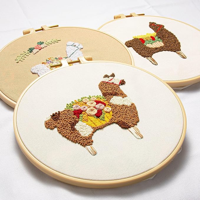 3 pack embroidery kit for beginners adults, adult starter cross stitch kit needlepoint complete diy kit with unique patterns, hoop, colorful threads, tools, step by step instructions & video tutorial