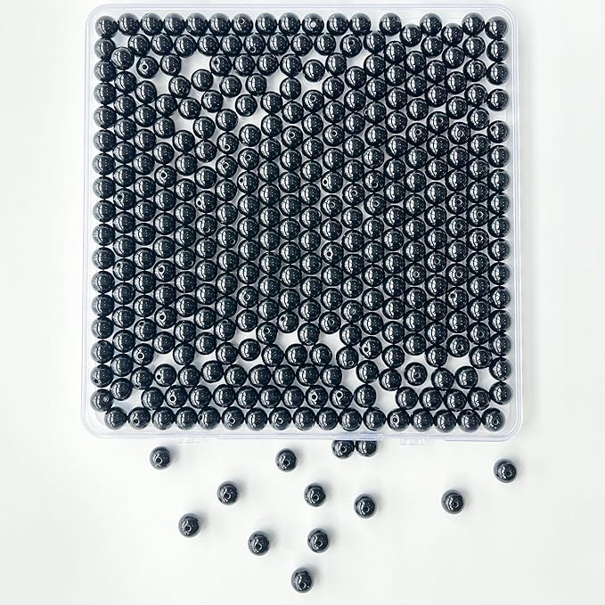 Laopottbeads 350 Pcs Black 10MM Pearl Beads for Jewelry Making Round Pearl DIY Kit for Bracelets, Earrings, Necklaces & Anklets