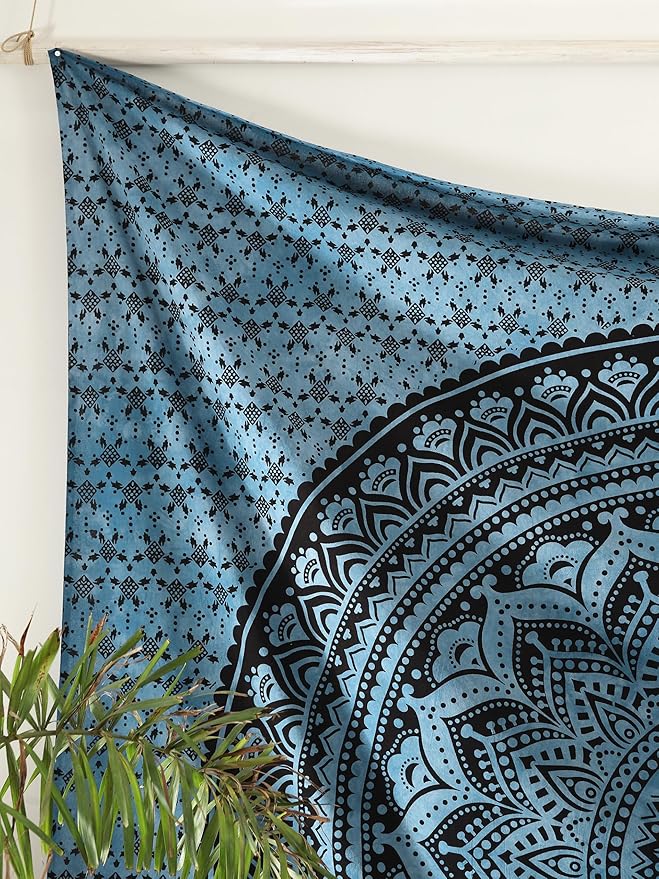 popular handicrafts queen mandala hippie tie dye psychedelic ombre tapestry wall hanging - indian maditation gypsy bohemian hippy dorm room decor blue 81x88 inch