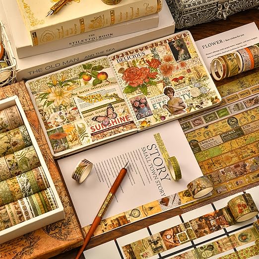 36 Rolls Vintage Washi Tape Pack Retro Arts Adhesive Tapes Wide Chronicle Decorative Masking Tape Sets for Craft, Kids, Scrapbook, DIY, Gift Wrapping (Forest Praise)