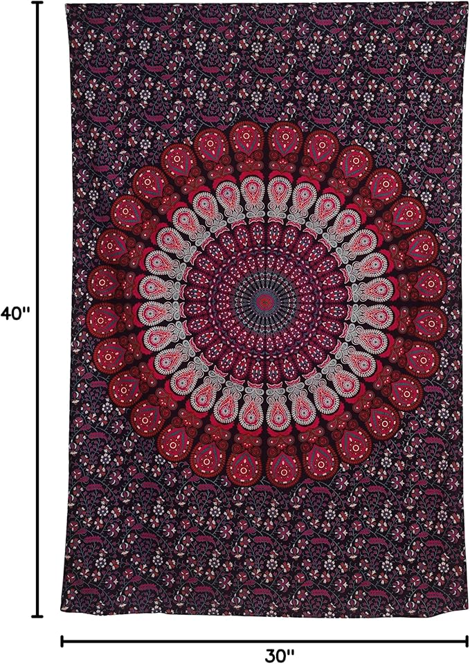 bless international handmade indian hippie bohemian psychedelic peacock mandala wall hanging college dorm beach throws table cloth bedding tapestry (purple pink, poster(30x40inches)(76x101cms))