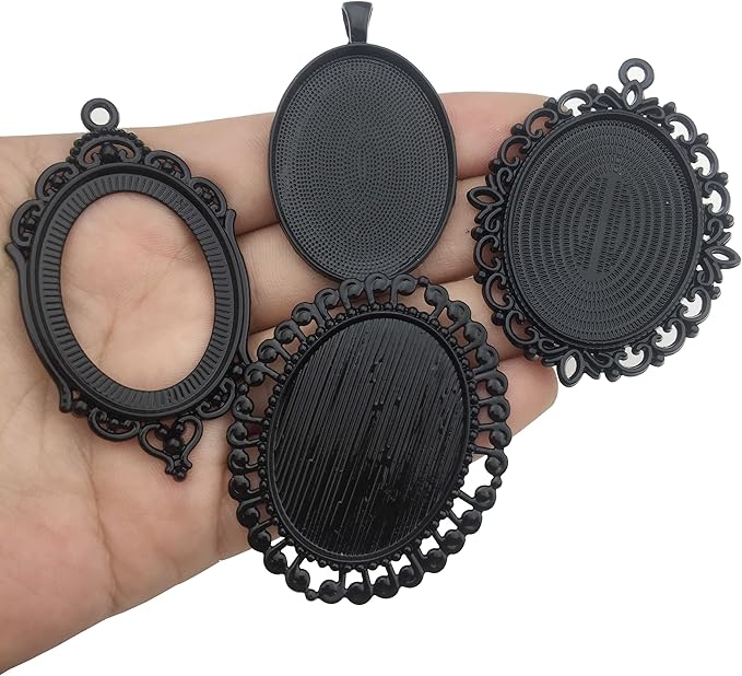 10pcs 30x40mm Black Oval Blank Bezel Pendant Trays Base Cabochon Settings Trays Pendant Blanks (M117)