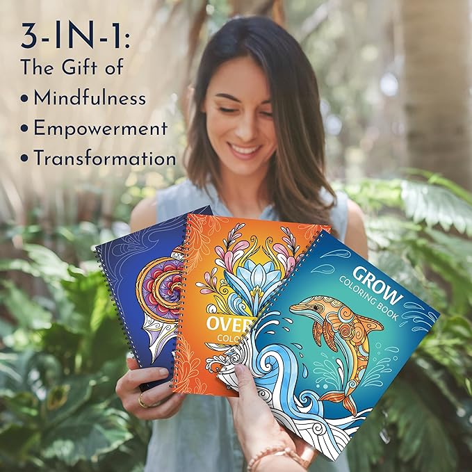 RYVE Coloring Books for Adults Relaxation - Set of 3 Stress Relief Coloring Book with Inspiring Quotes, Adult Coloring Book for Women, Easy Coloring Books for Adults, Stress Relief Gifts for Women