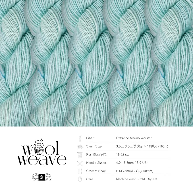 Superwash Merino Wool Yarn for Knitting & Crocheting - Premium Hand Dyed Light Blue Yarn, 100gr, 240 Yards, Dk Weight - Luxurious, Soft & Durable Yarns