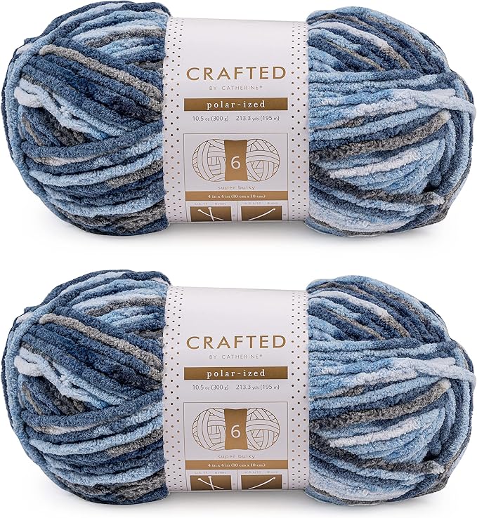 Crafted By Catherine Blanket Multi Yarn - 2 Pack (213 Yards Each Skein), Baby Blue Multi, Gauge 6 Super Bulky