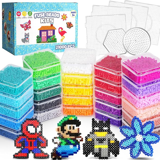 FUNZBO 21000 5mm Fuse Beads Kit - 26 Colors Individual Pack, Easter Homeschool Arts and Crafts Supplies for Kids, Toys Set, Art Decorations for Room, Toys Gifts for Girls and Boys Age 5+
