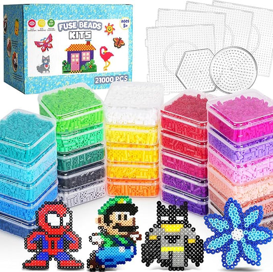 FUNZBO 21000 5mm Fuse Beads Kit - 26 Colors Individual Pack, Easter Homeschool Arts and Crafts Supplies for Kids, Toys Set, Art Decorations for Room, Toys Gifts for Girls and Boys Age 5+