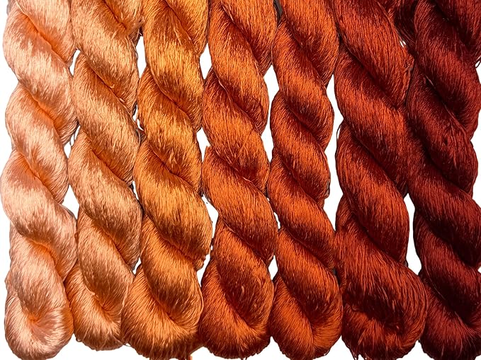 100% Nature Mulberry Handmade Embroidery Silk Thread Woven Jewelry Accessory Artificial Flowers Cross Stitch Floss DIY Sewing Kits 7 Gradient Colors 22m Each (7)