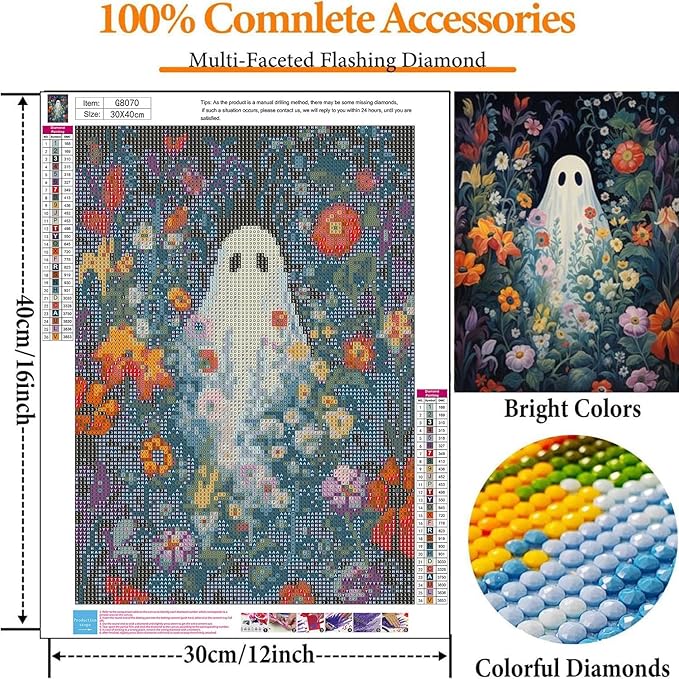 Gemozaic Spooky Diamond Painting Kits for Adults- Halloween Ghost Diamond Art Kits for Adults, Gem Art for Adult for Gift and Home Wall Decor 12x16 Inch