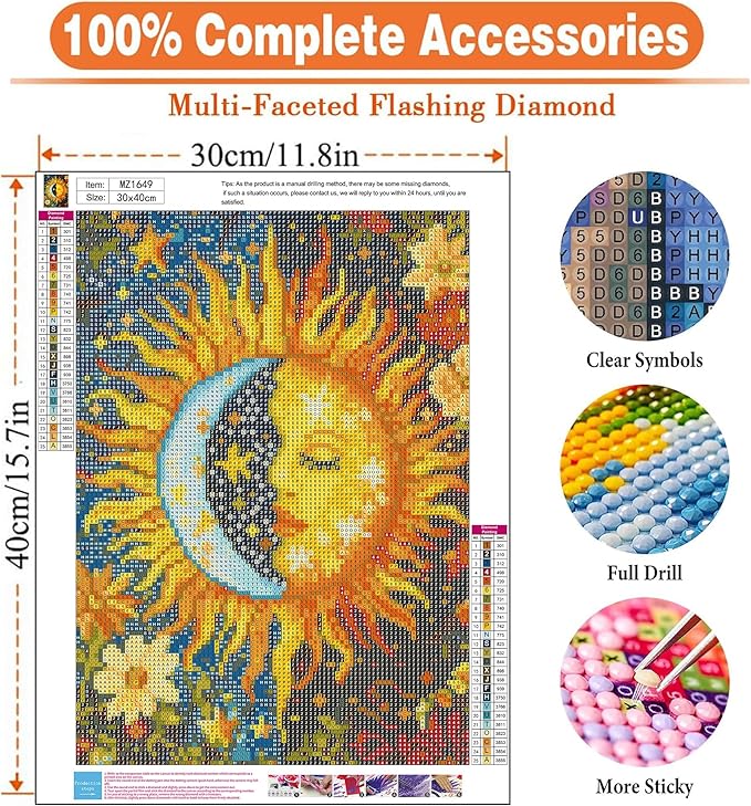 igoodom Diamond Art Kits for Adults, Sun and Moon Diamond Painting Kit, Full Drill Round Diamond Art Kits, DIY Gem Art and Crafts for Home Wall Decor Gift 12x16inch