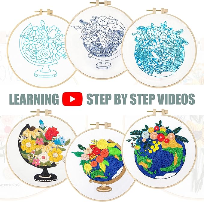 lx lermx embroidery kits for beginners, adult starter cross stitch kit needlepoint complete diy kit with unique patterns, hoop, colorful threads, tools, step by step instructions & video tutorial