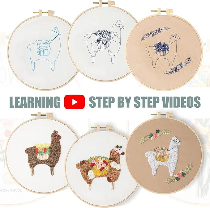 3 pack embroidery kit for beginners adults, adult starter cross stitch kit needlepoint complete diy kit with unique patterns, hoop, colorful threads, tools, step by step instructions & video tutorial