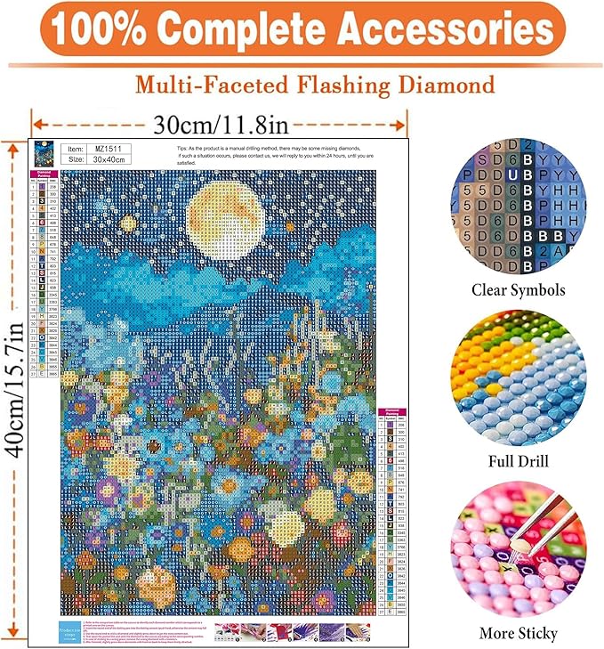 igoodom Diamond Art Kits for Adults, Flowers Under The Moon Diamond Painting Kit, Full Drill Round Diamond Art Kits, DIY Gem Art and Crafts for Home Wall Decor Gift 12x16inch
