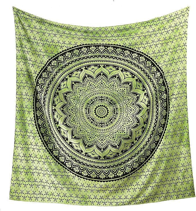 popular handicrafts queen mandala hippie tie dye psychedelic ombre tapestry wall hanging - indian maditation gypsy bohemian hippy dorm room decor green 81x88 inch