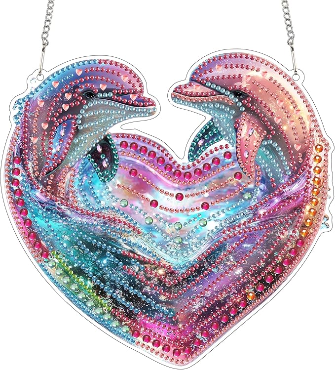 SKRYUIE Whale Hanging Diamond Art Kits for Adults Pendant Suncatcher, Special Shaped Crystal DIY Pearl Diamond Painting Kit, Gift for Mother Spring Summer Window Wreath Decor 7.48 x 7.32 Inch A31