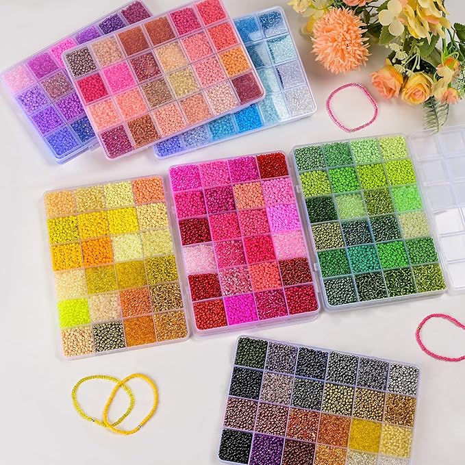 Vtssvow 3mm Glass Seed Beads for Bracelets Making, 24 Colors 10000pcs Friendship Bracelet Making Kit, Small Glass Beads for Jewelry Making (Mix 24 Color, Blue)