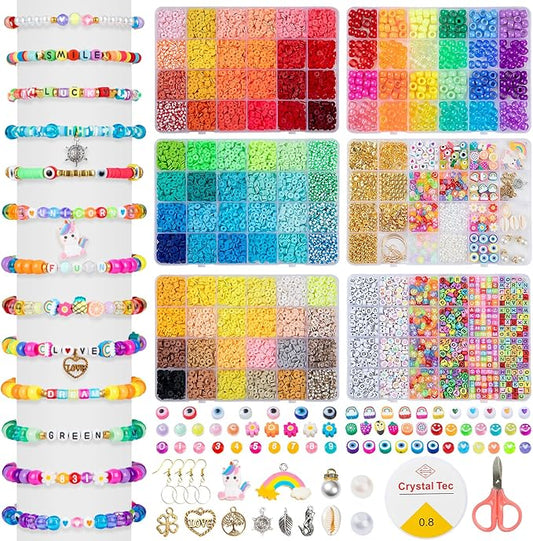 Taybonds Friendship Bracelet Making Kit- 6 Boxes with Clay, Pony, 6 Styles of Letter Beads and Multiple Charms, Jewelry Making Kit Gifts