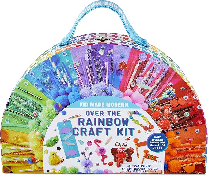 kid made modern rainbow craft kit - bulk arts & crafts supplies and materials for kids - 300+ pieces diy art box case for creative projects (ages 6+)