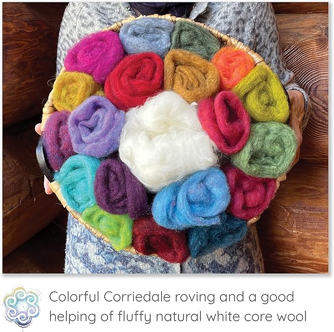 100% Wool - Assorted Wool Roving for Needle Felting, Wet Felting, Felt Painting, Spinning and Blending - Colorful Corriedale
