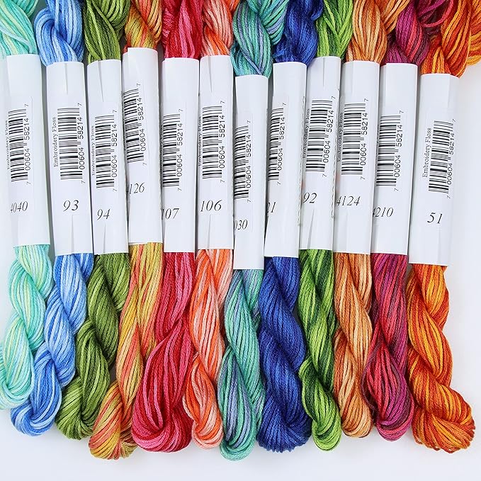 KCS Big skeins of 25 Meters Size 25 Color Variegated Cross Stitch Stranded Threads,12 skeins,11
