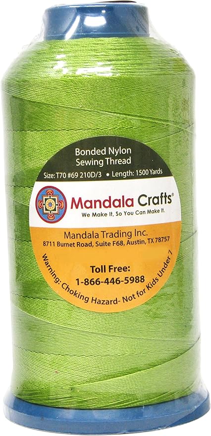 Mandala Crafts Bonded Nylon Thread Apple Green Heavy Duty Sewing Threads - 1500 YDs Size 69 210D T70 Tex 70 Thread for Leather Jeans Weaving Outdoor Marine Upholstery Threads