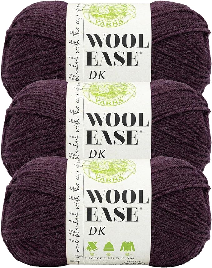 Lion Brand Wool-Ease DK Yarn, Yarn for Knitting, Crocheting, and Crafts, Eggplant, 3 Pack