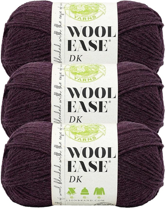 Lion Brand Wool-Ease DK Yarn, Yarn for Knitting, Crocheting, and Crafts, Eggplant, 3 Pack
