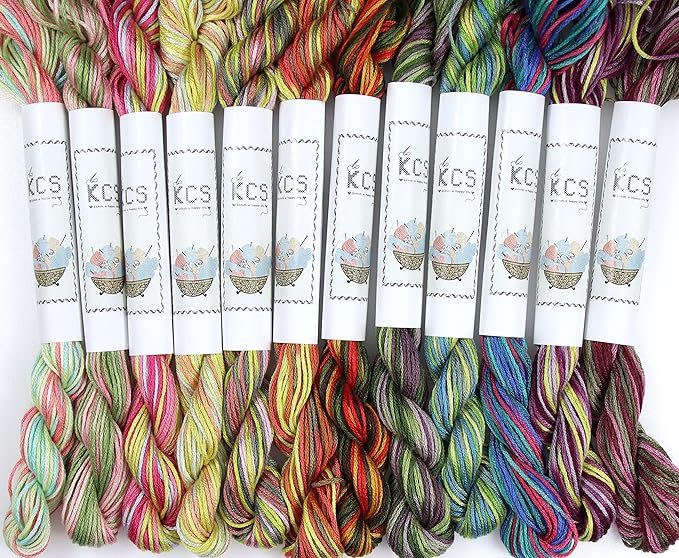 KCS Big skeins of 25 Meters Size 25 Color Variegated Cross Stitch Stranded Threads,12 skeins,01