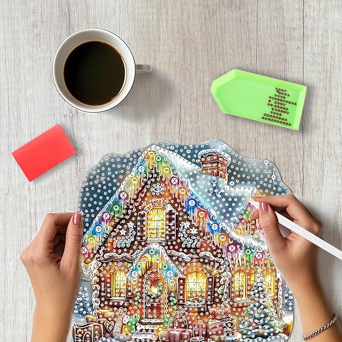 SENQAO Christmas Diamond Art Hanging Kits for Adults Kids, Christmas House Diamond Art Suncatchers, 5D Special Shape Diamond Painting Pendant Window Ornament Gifts for Home Door Wall Decor