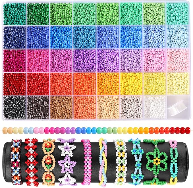 Funtopia 3mm Seed Beads Uniform, 39 Colors 8200pcs Small Beads for Jewelry Making, Friendship Bracelet Bead for Girls Adults