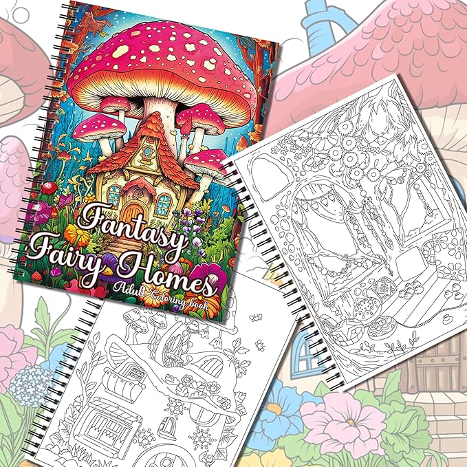 Kalysky Adult Coloring Book Set:3 Coloring Books for Flower World,Whimsical Universe,Fantasy Fairy Homes.Coloring Books for Adults to Relax and Relieve Anxiety