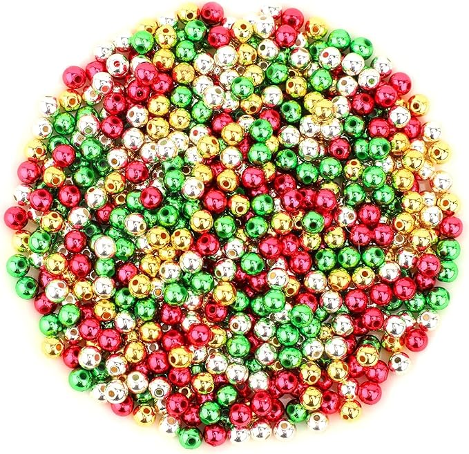 UPINS 1500 Pcs Christmas Beads for Jewelry Making - 6mm Red, Green, Gold & Silver Round Spacer Beads DIY Craft Kit