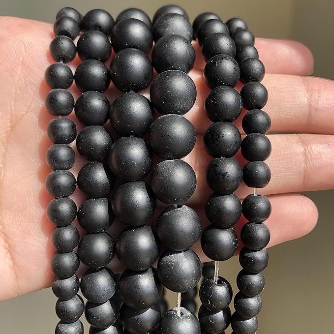 Stone Beads, 45pcs Matte Black Onyx, 8mm Round Loose Beads for Jewelry Making, Bracelets, with Bag, String & Card