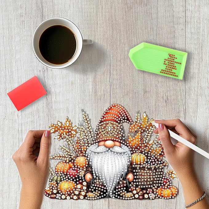 SENQAO Gnome Diamond Art Hanging Kits for Adults Kids, Acrylic Diamonds Painting Pendant Board Kits Thanksgiving, Diamond Art Painting Window Pendants Home Garden Wall Hanging Kits Hanging Ornament