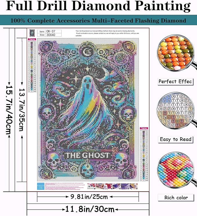 CZYWJMEI 5D Halloween Diamond Painting Kits for Adults Beginners,DIY Ghost Diamond Art,Full Round Drill Diamond Dot Gem Art Kits,Home Wall Decor 12x16 Inch