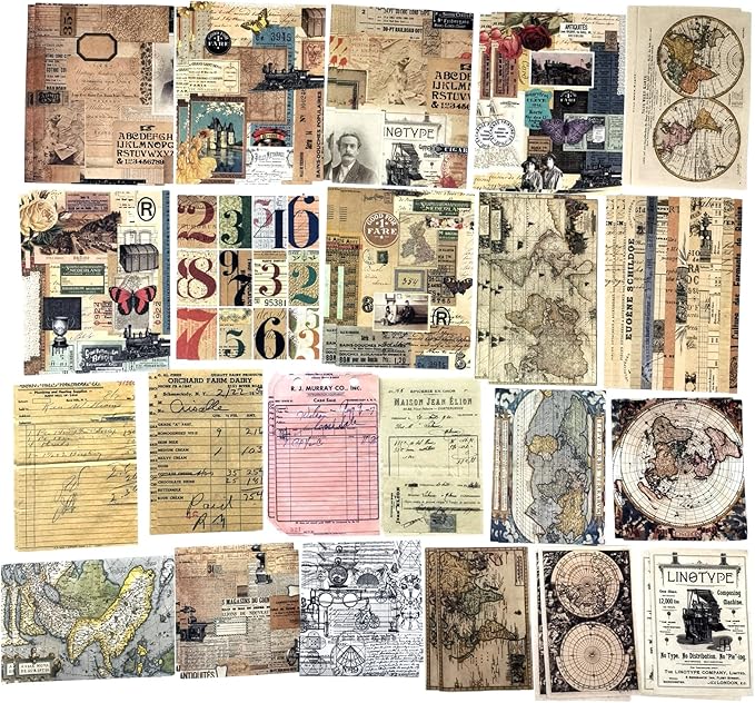 Esweny 200 Pieces Vintage Ephemera Scrapbooking Supplies Pack for Journaling, Decoupage Paper Scrapbook Stickers Kit for Junk Journal Planners Collage Craft Notebooks Album (Word Memory)