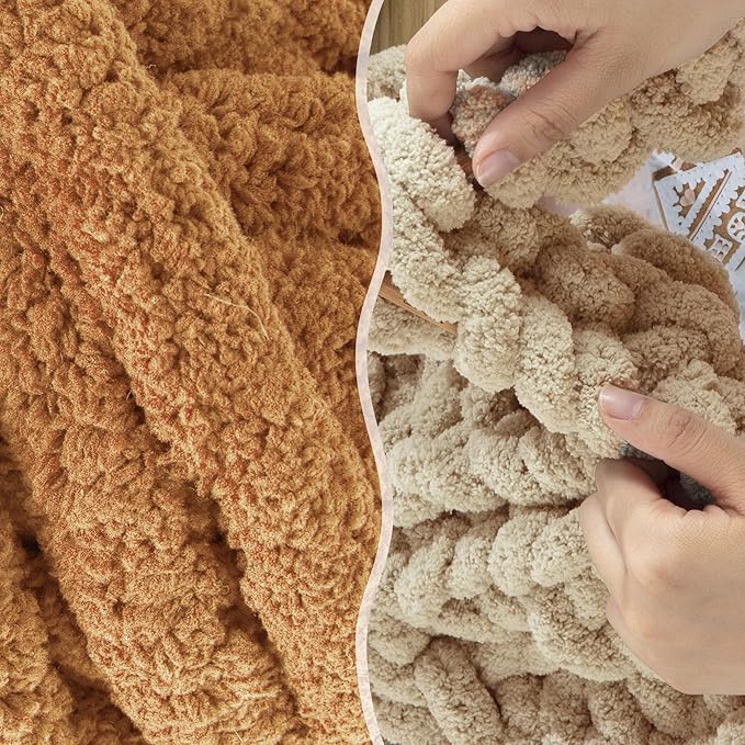 MABOZOO Assorted Chunky Yarn for Crocheting - 8 Pack, Fluffy Jumbo Chenille, Soft Plush - Giant Thick Fuzzy Yarn for Hand or Arm Knitting - Khaki Multi (31.7 yds, 8 oz Each Skein)