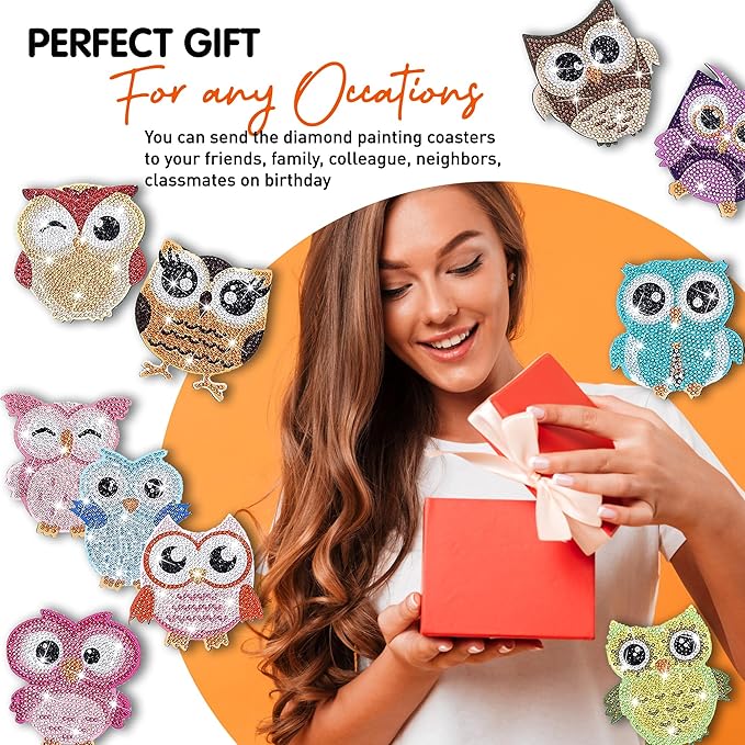 10 pcs Diamond Painting Coasters | Diamond Art Coasters | Owls Diamond Art Painting | Perfect Art Craft Gift for Owl Lover, Dad, Mom, Grandparents, Brother, Sister.