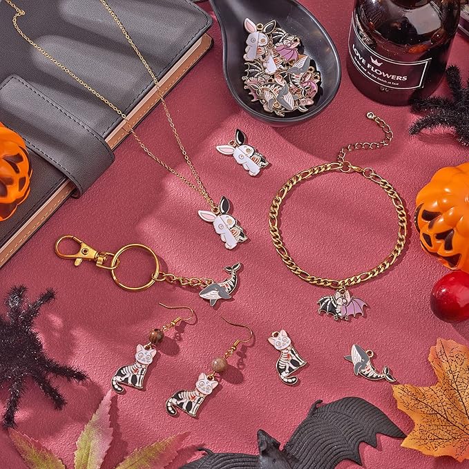 WEWAYSMILE 20pcs Halloween Charm Pendant Bat & Animal Charms for Jewelry Making Kit - Necklace, Bracelet & Earrings Accessories