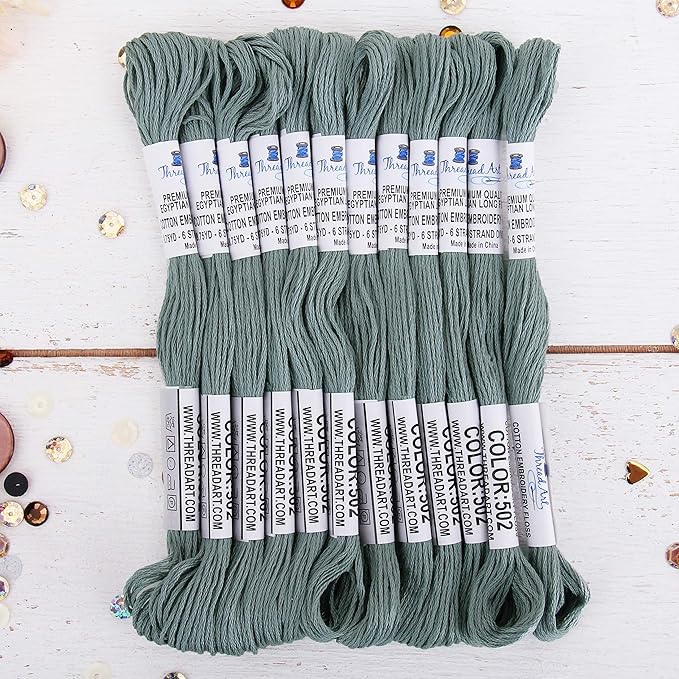 12 Skeins ThreadArt Premium Egyptian Long Fiber Cotton Embroidery Floss | Antique Grey | 6 Strand Divisible Thread 8.75yds Each for Hand Embroidery, Friendship Bracelets, Cross Stitch and Crafts