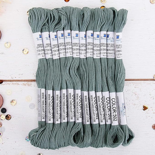 12 Skeins ThreadArt Premium Egyptian Long Fiber Cotton Embroidery Floss | Antique Grey | 6 Strand Divisible Thread 8.75yds Each for Hand Embroidery, Friendship Bracelets, Cross Stitch and Crafts